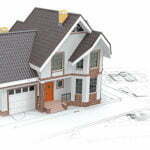 a house with a roof and a staircase in the snow
