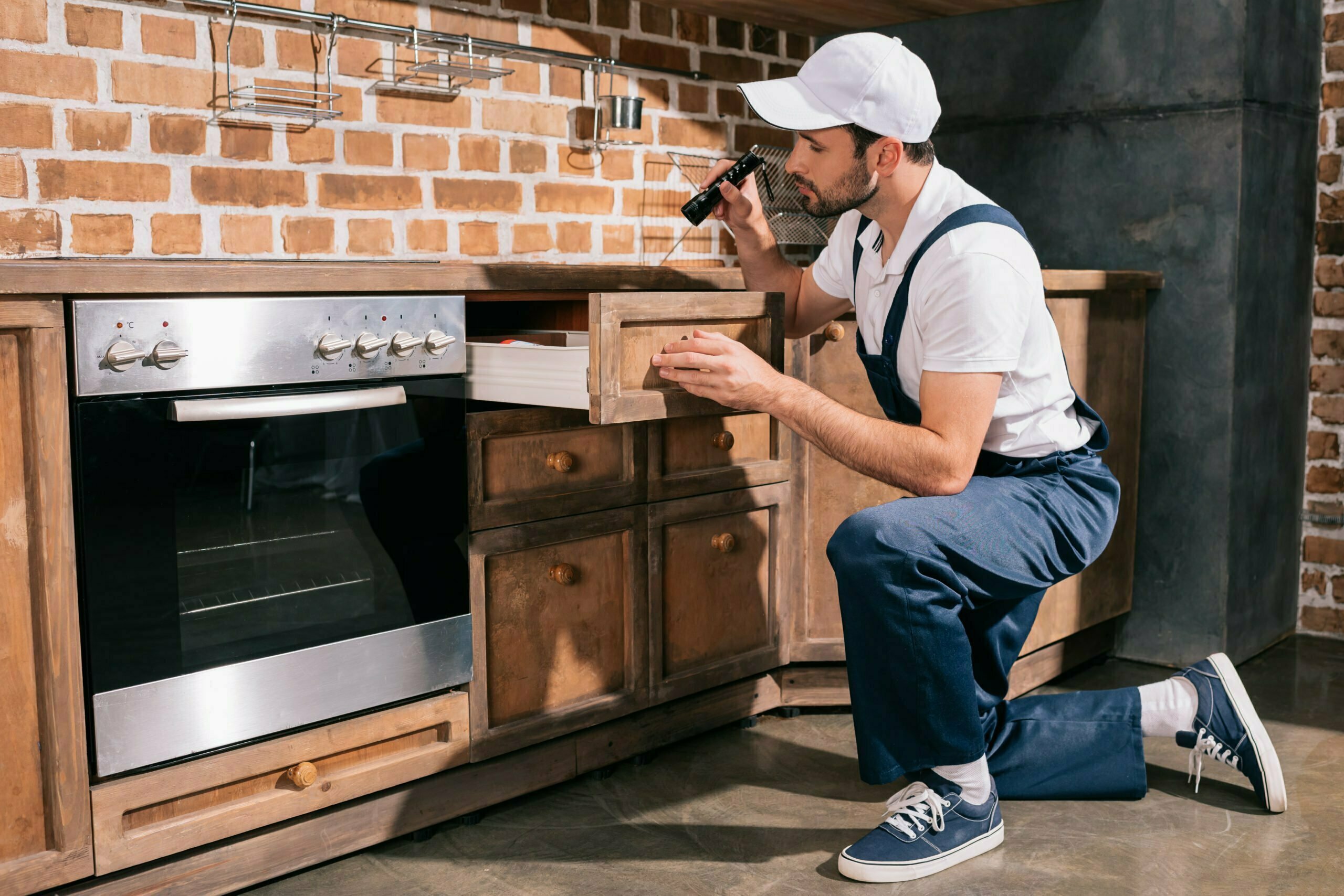 a man is taking a picture of a pizza oven