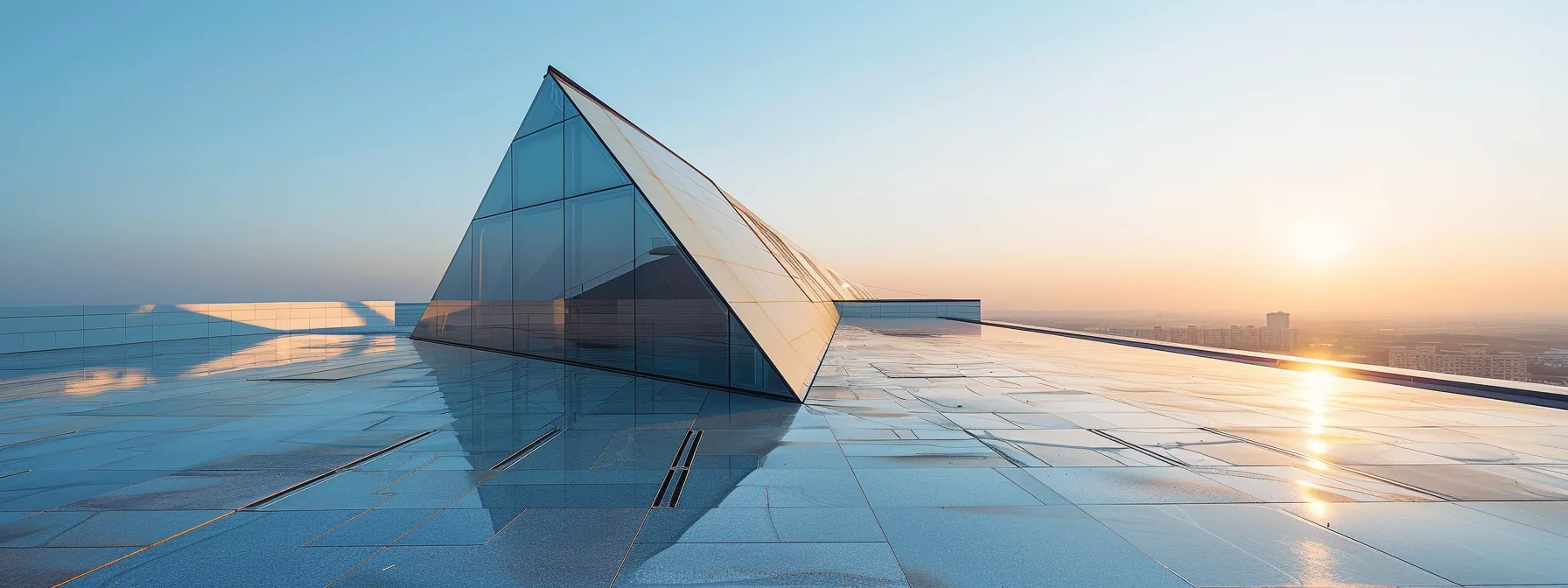 a modern rooftop covered in sleek, eco-friendly solar panels, reflecting the sunlight with a backdrop of clear blue skies.