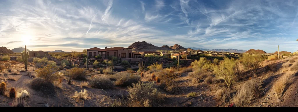 a serene desert landscape with a modern, energy-efficient hvac system seamlessly blending into a cozy home in phoenix.