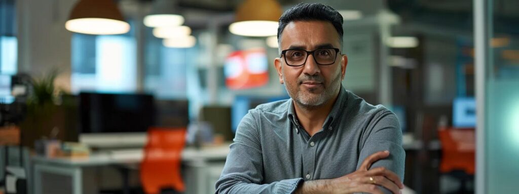 a dynamic and modern workspace features manick bhan, the visionary ceo of searchatlas, intensely engaging with advanced digital tools, illuminated by soft, strategic lighting that highlights the essence of innovation in seo and workflow efficiency.