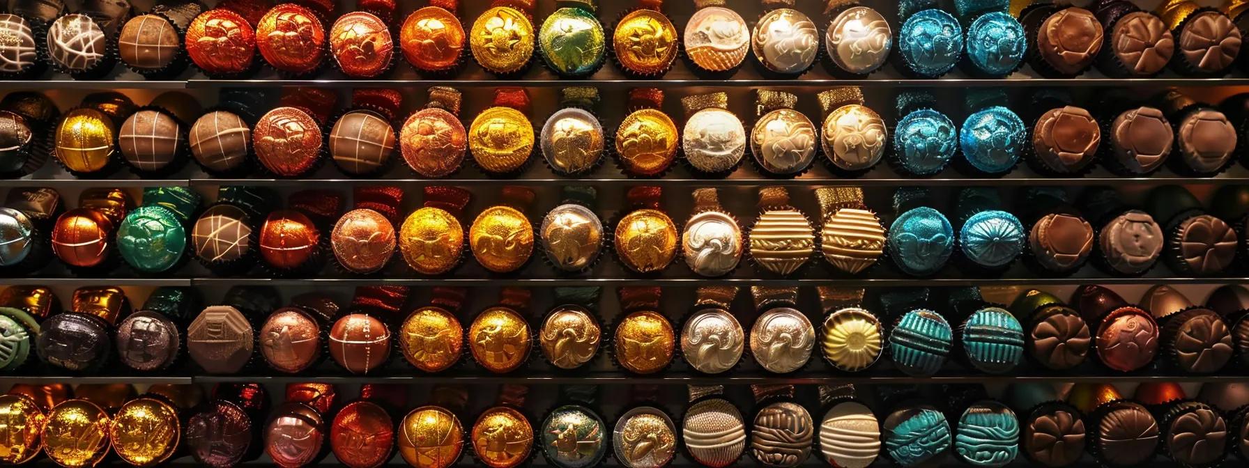 Vibrant display of assorted chocolate truffles in various colors and designs, showcasing Choco's diverse product offerings for pricing strategy analysis.