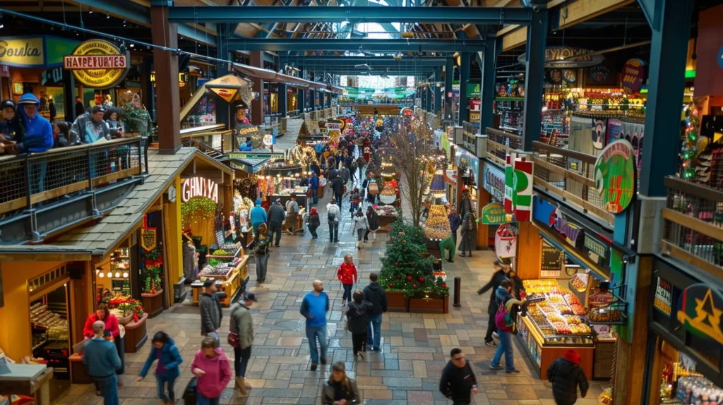 a vibrant local marketplace bustling with engaged patrons and colorful signage, symbolizing the dynamic essence of a successful local seo campaign led by an insightful expert.