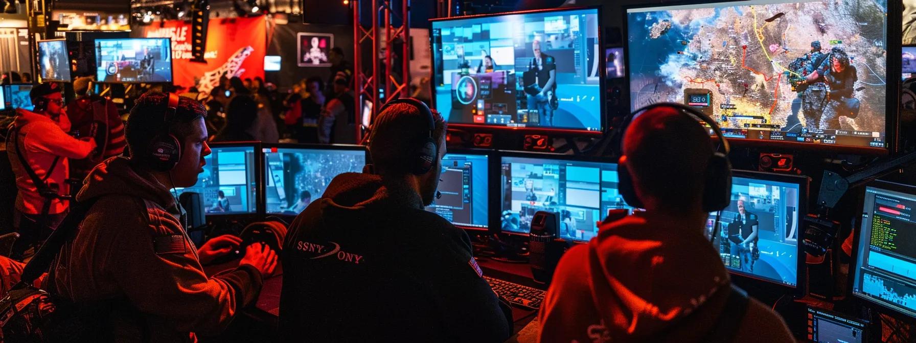a bustling urban emergency response command center, filled with focused personnel coordinating rescue efforts, surrounded by glowing screens displaying maps and live feeds of the disaster zone.