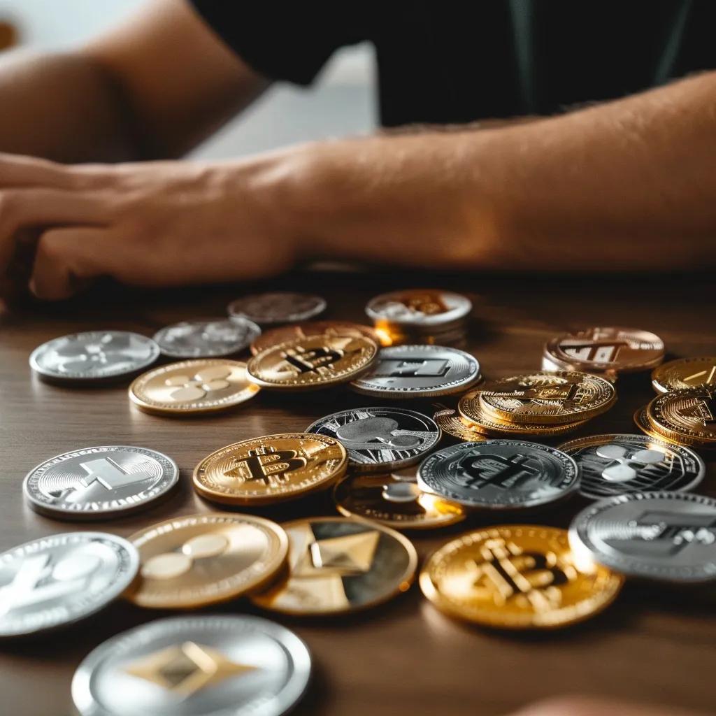 Diverse cryptocurrency tokens representing portfolio diversification