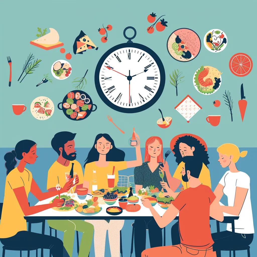 Diverse individuals practicing different intermittent fasting methods in a supportive environment