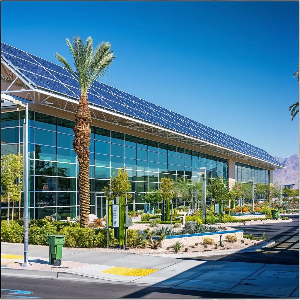 Commercial building in Las Vegas with solar panel installation on the roof