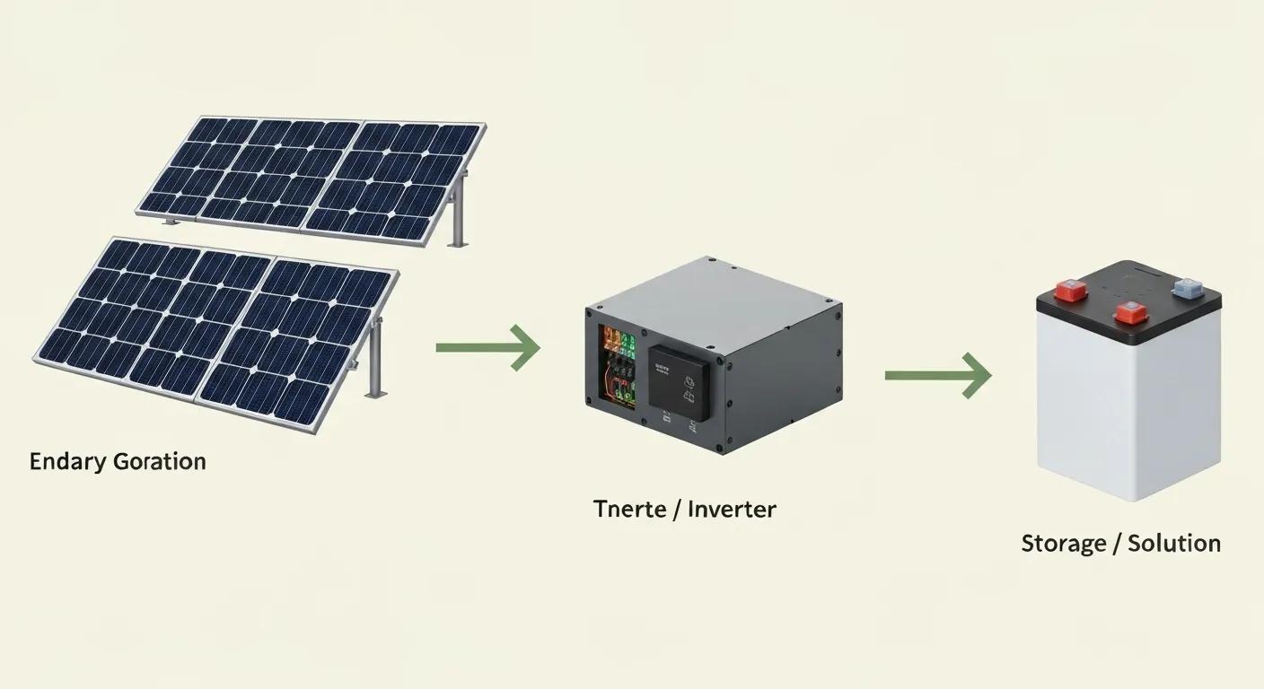 Key components of a residential solar power system including solar panels, inverter, and battery storage
