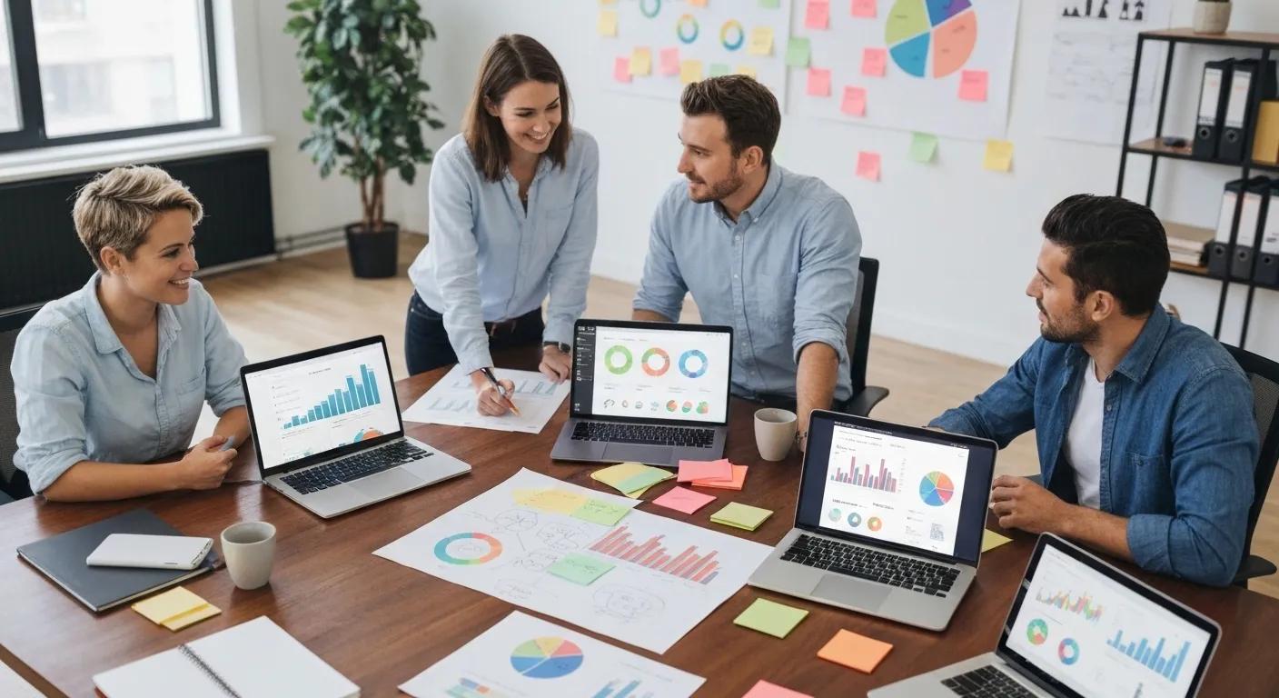 Team collaborating on digital marketing strategies for scrap collection, emphasizing the importance of online presence