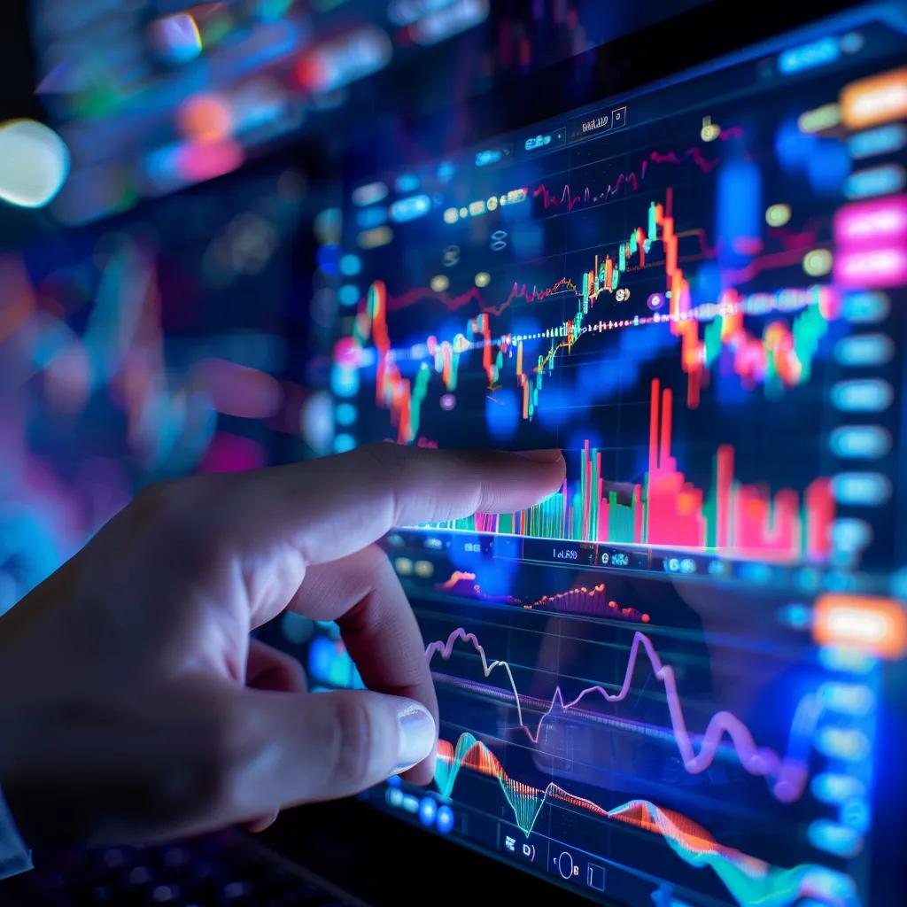 Person analyzing fluctuating cryptocurrency prices on a digital screen