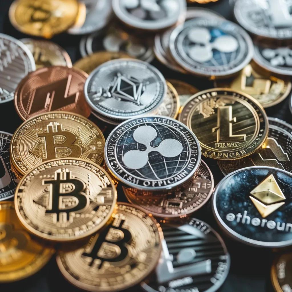 Diverse cryptocurrency tokens representing portfolio diversification