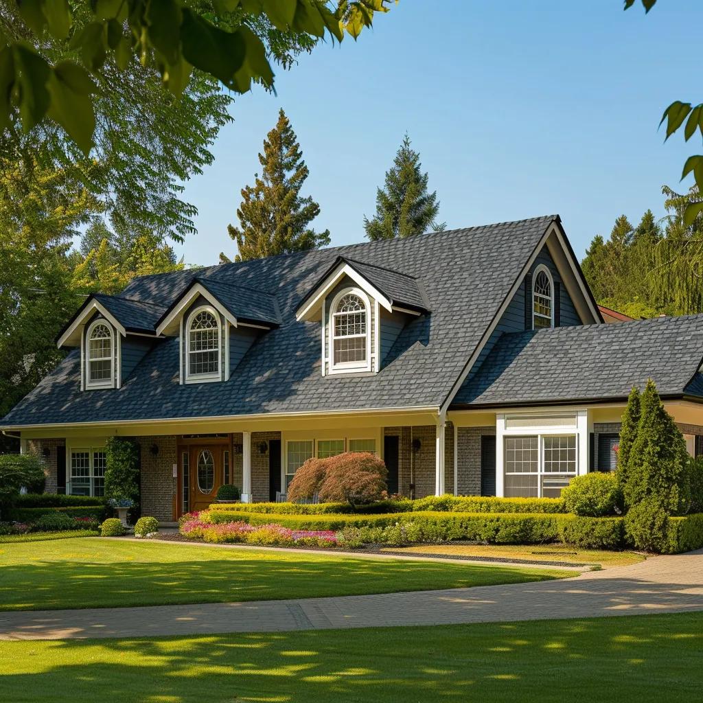 Newly installed roof on a suburban home showcasing various roofing materials