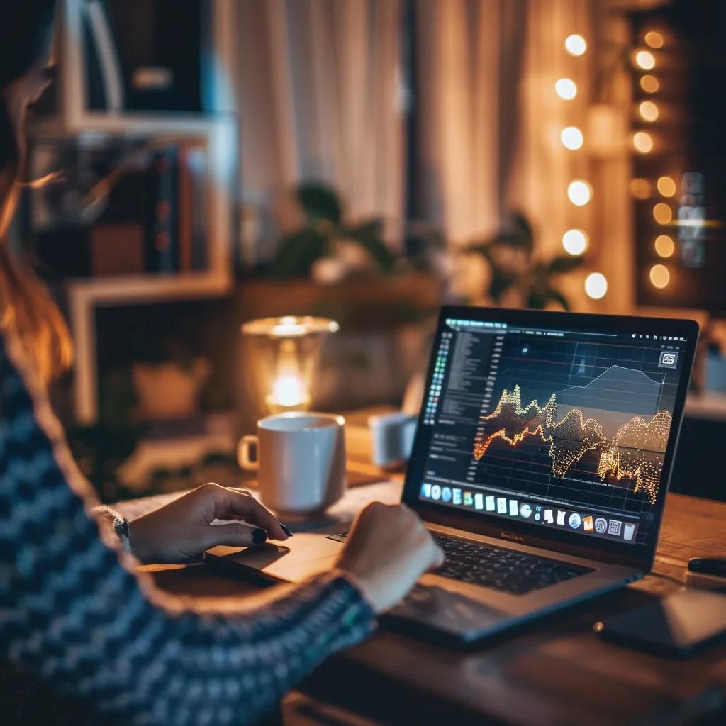 Cozy home office with a person working on cryptocurrency investments