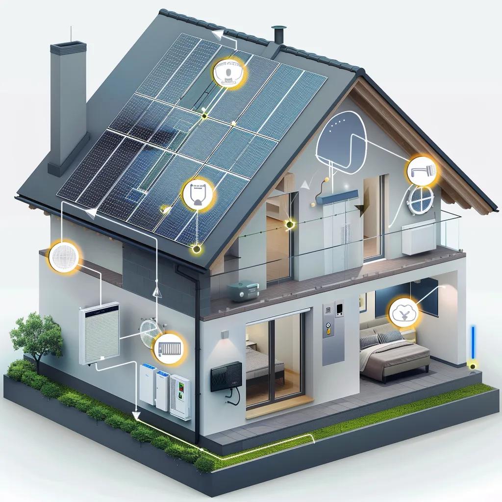 Key components of a residential solar power system including solar panels, inverter, and battery storage