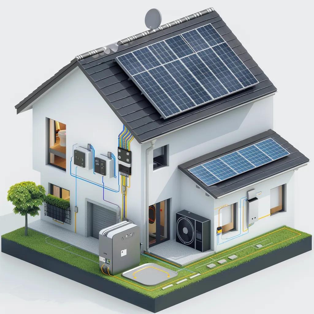 Key components of a residential solar power system including solar panels, inverter, and battery storage
