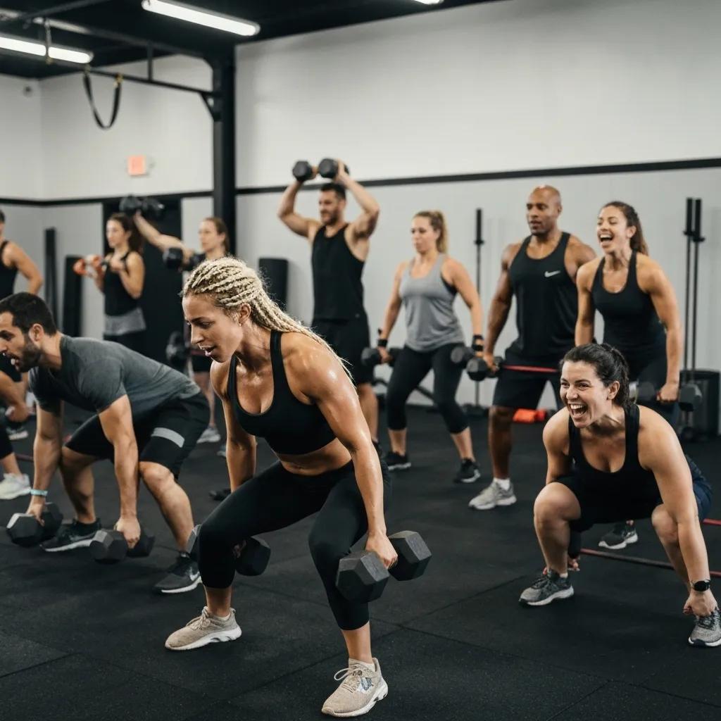 Diverse group participating in a strength training class, illustrating effective workouts for fat loss and muscle gain