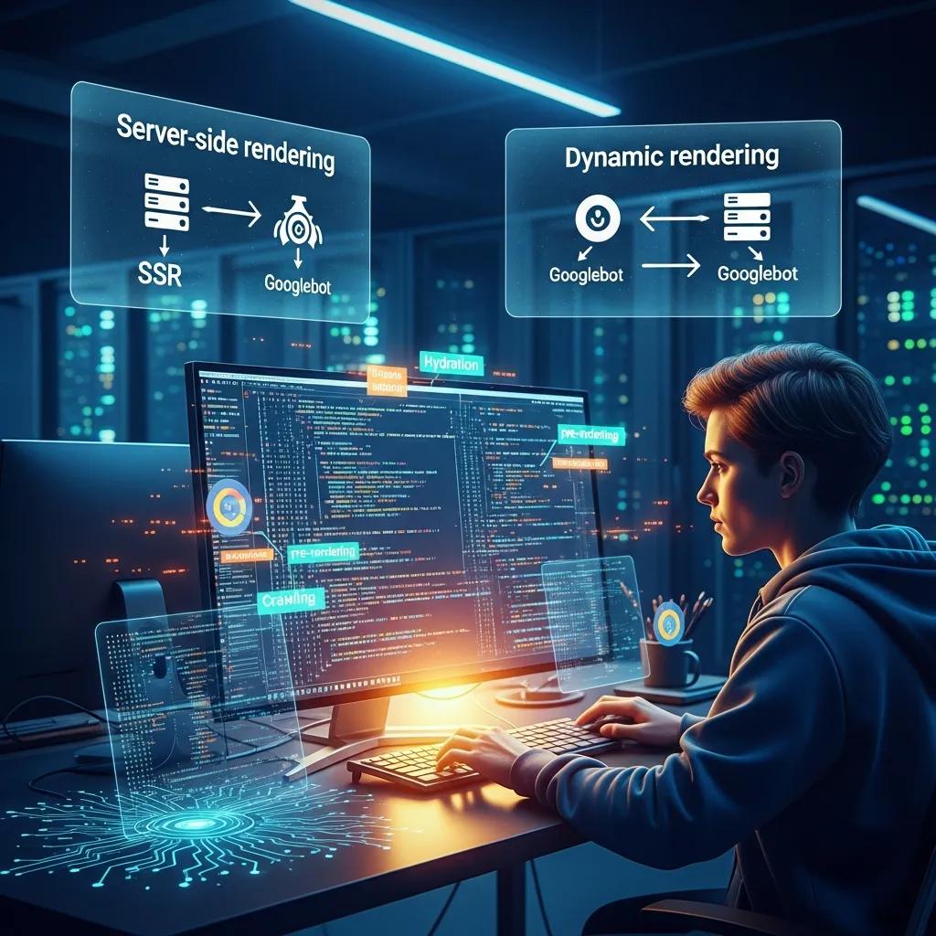 Developer addressing JavaScript SEO issues with solutions for enterprise websites